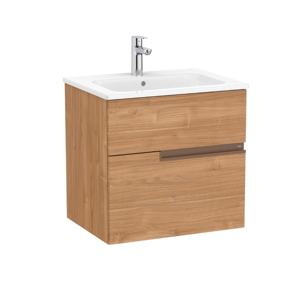 Roca Victoria-N Unik Walnut 600mm Wall Hung 2 Drawer Vanity Unit & Basin